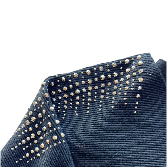 Vila Milano Black Rib Knit Sweater with Rhinestones Long Raglan Sleeves L - Picture 4 of 4